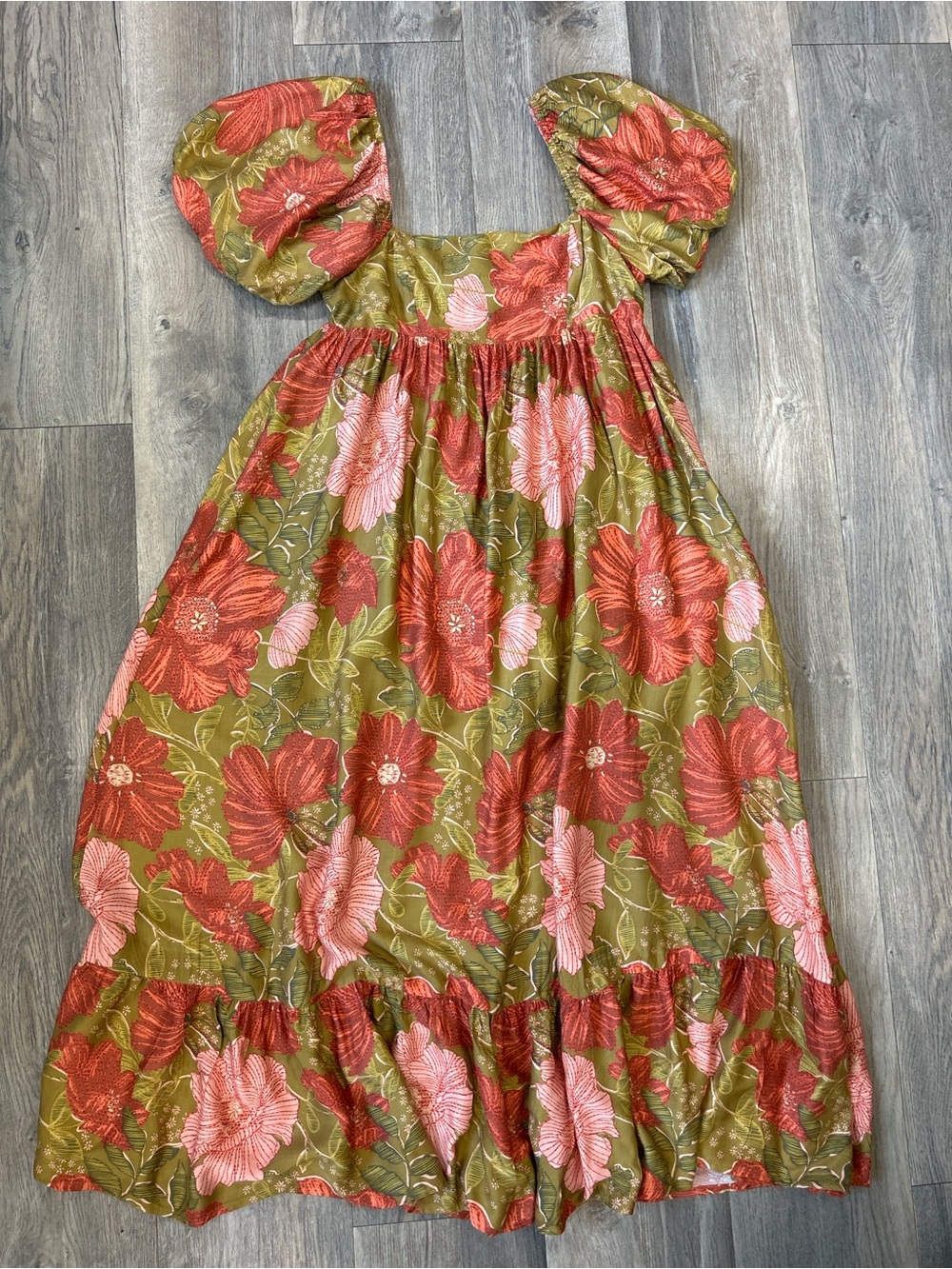Storia Floral Beca Babydoll Midi Dress - Puff Sleeves- 100% Rayon